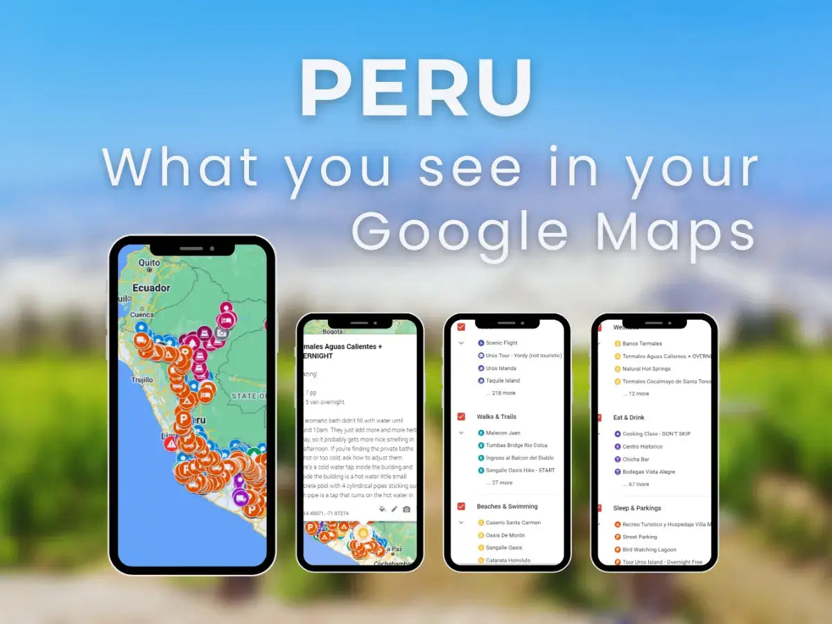 Preview of the Peru Travel Guide on Google Maps with pinned attractions and routes