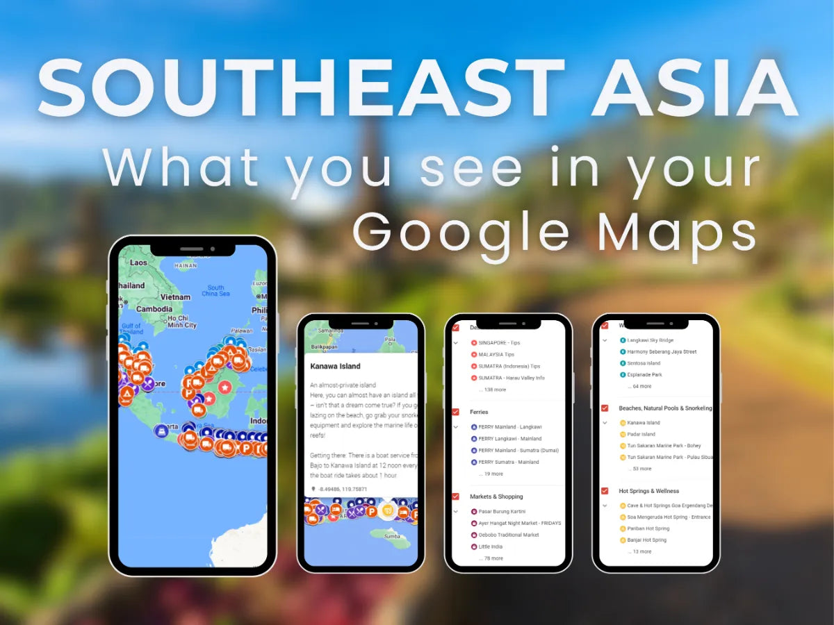 Preview of the Southeast Asia Travel Guide on Google Maps with pinned attractions and routes