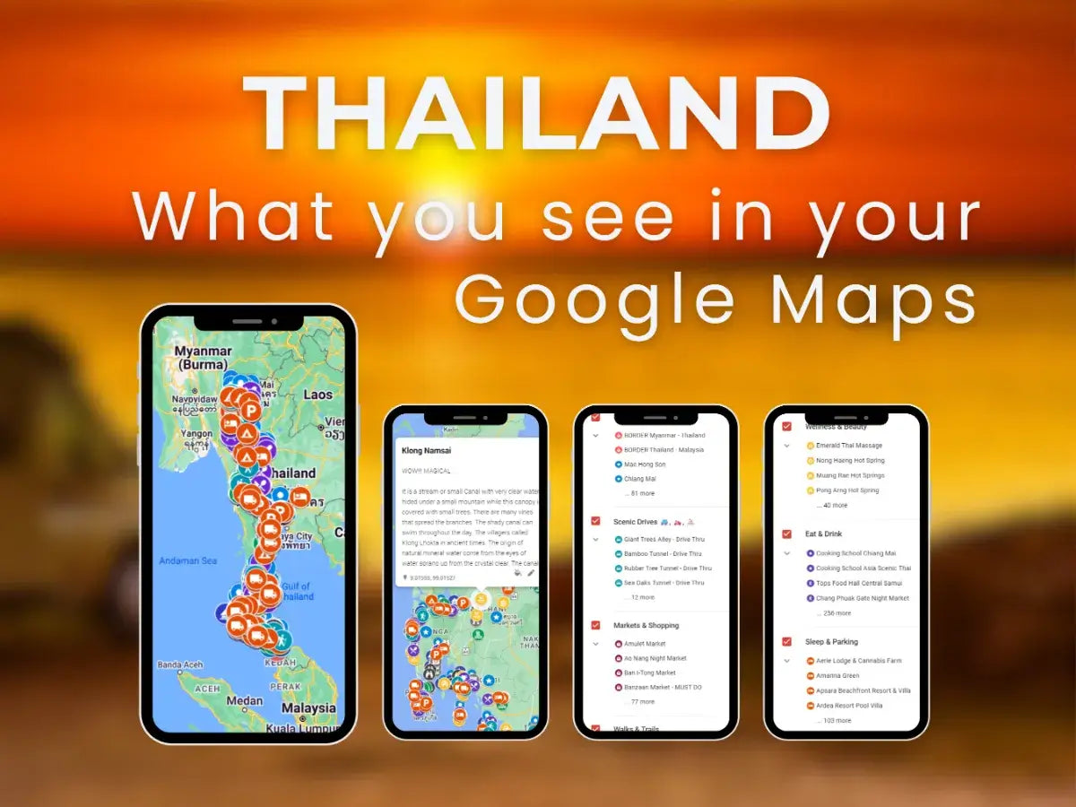 Preview of the Thailand Travel Guide on Google Maps with pinned attractions and routes