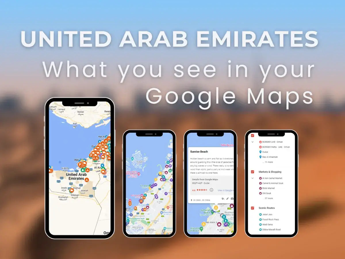 Preview of the UAE Travel Guide on Google Maps with pinned attractions and routes