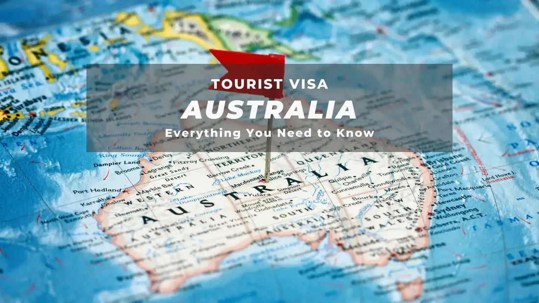 Map of Australia with text overlay about tourist visa